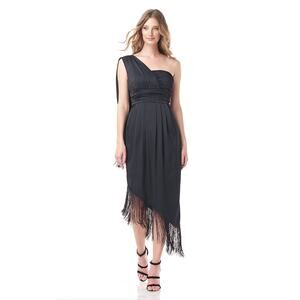 NWOT Kay Unger 'Martine' One Shoulder Fringe Asymmetrical Hem Dress Size 6